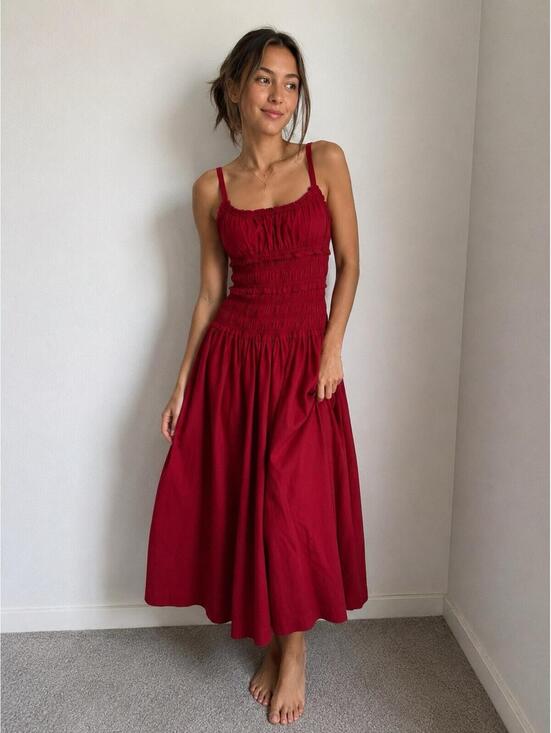Abercrombie & Fitch Dresses & Skirts - Abercrombie & Fitch NWT XS Bra-Free Smocked Drop-Waist Maxi Dress Feminine Red